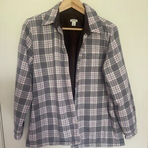 L.L. Bean Flannel Purple and Gray Plaid Button Down Jacket / Shacket Size Medium